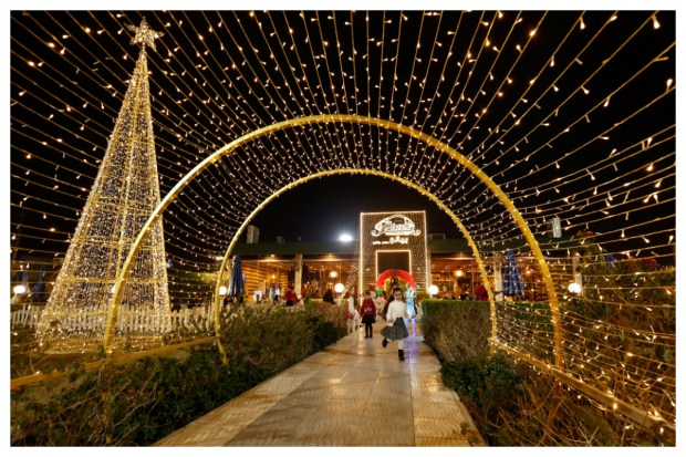 Girls stroll past a beautifully adorned Christmas tree in Najaf, Iraq, on December 25, 2023. (Image: Reuters)