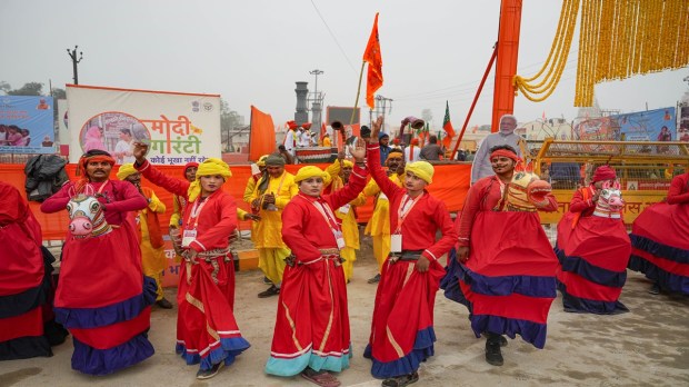 Artists in Ayodhya engage in rehearsals in preparation for PM Modi's roadshow which was scheduled for December 30, 2023. (Image: PTI)