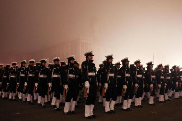 Members of the Agniveer take part in a rehearsal for the upcoming Republic Day parade on a foggy winter morning in New Delhi. (Image: Reuters)