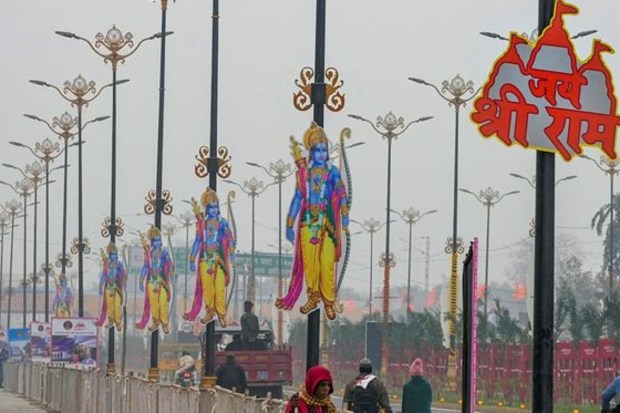 Rampath decorated with cut-outs of Lord Ram, ahead of Ram temple consecration ceremony, on January 21. (Image: PTI)