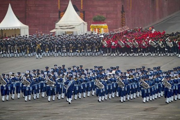 Among the other tunes that filled the air today were 'Bharat Ke Jawan' and 'Vijay Bharat'. (Image: PTI)