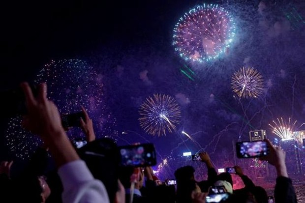 Fireworks explode over Victoria Harbour to celebrate the New Year in Hong Kong, China. (Reuters)