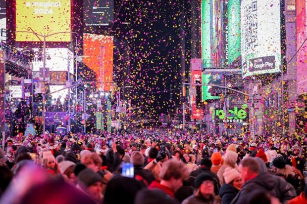 Confetti flies around in Times Square during the New Year's Eve celebrations in New York City on December 31. (Reuters)
