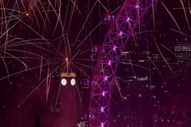 A view of fireworks over the Big Ben and London Eye to mark the New Year's celebrations. (Reuters)