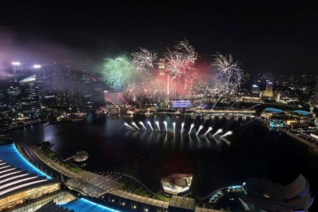 Fireworks explode over the Marina Bay ahead of the New Year celebrations in Singapore on December 31. (Reuters)