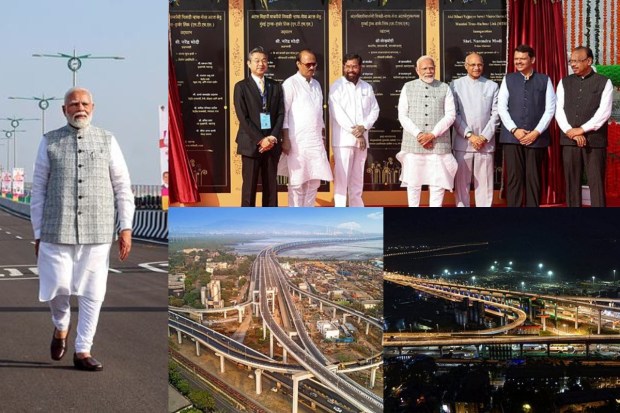 Prime Minister Narendra Modi on Friday inaugurated India's longest sea bridge, the Mumbai Trans Harbour Link, in Mumbai. The bridge is also  referred to as Atal Setu and promises to drastically reduce travel time between Mumbai and Navi Mumbai, from several hours to just 15-20 minutes. The bridge  is 21.8 kilometre-long and was built at an estimated cost of Rs 17,840 crore. It also includes a 16.5-kilometre-long portion over sea.Take a look at the images from the inauguration.