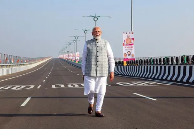 PM Modi at the newly-inaugurated Atal Setu on January 12. (Image: PTI)