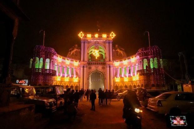 A view of the 'Raj Sadan' in the evening ahead of the consecration ceremony of Ram Temple. (PTI Photo/Kamal Kishore)