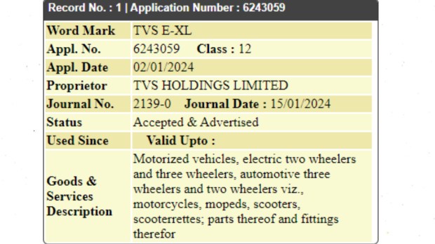 TVS E-XL trademark