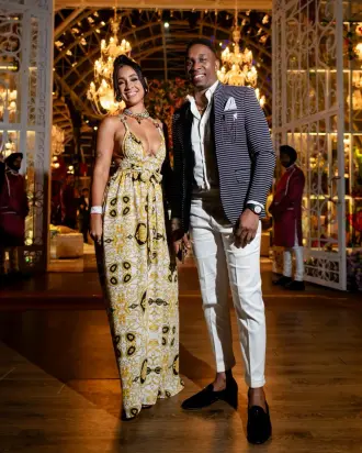 Cricketer Dwayne Bravo, along with his wife, was seen posing for photographs at Anant Ambani and Radhika Merchant's pre-wedding celebrations on Day 1. (Photo Credit: PR Handout)