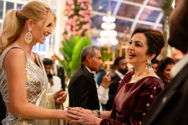 Nita Ambani greets Ivanka Trump at Anant Ambani and Radhika Marchant's pre-wedding bash. Photo Credit: PR Handout)