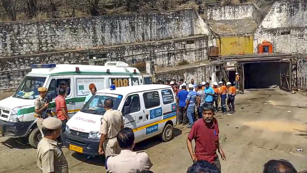 Rescue work underway after a lift collapsed at Kolihan mine, in Jhunjhunu district, Rajasthan, Wednesday, May 15, 2024. At least 14 people are feared trapped after the collpase that took place late Tuesday night. (PTI Photo)