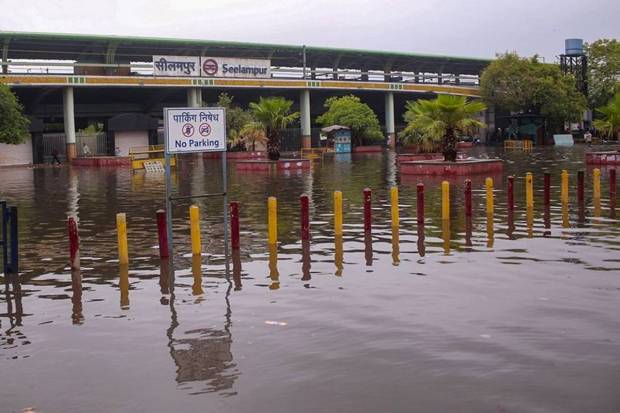 Waterlogging at the Seelampur metro station in New Delhi. (Photo source: PTI)
