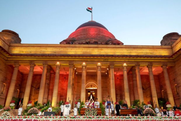 After taking oath at Rashtrapati Bhavan, Prime Minister Narendra Modi smiled and greeted people. The 73-year-old BJP leader has taken oath for the third consecutive year. It was Pt. Jawaharlal Nehru who has earlier taken oath for three consecutive terms.(Photo: PTI)
