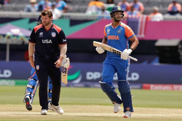 India's Shivam Dube, right, runs after playing a shot on a delivery by United States' Corey Anderson, on left. (AP/PTI)