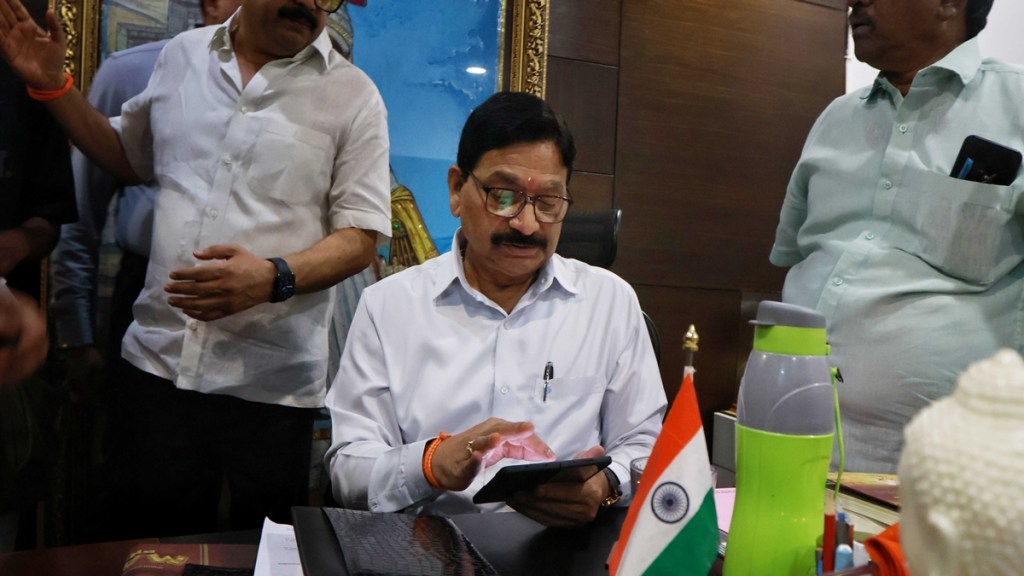 Ravindra Waikar at his office in Matoshree Club after he was declared as a Mumbai North West Candidate of the loksabha election from Sena Shinde Fraction.