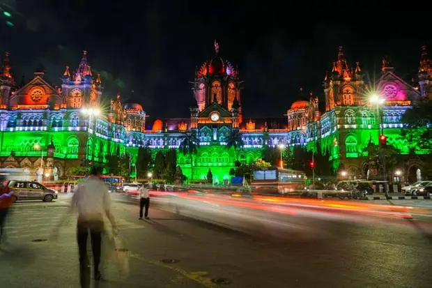 Chhatrapati Shivaji Maharaj Terminus illuminated ahead of the Independence Day, in Mumbai. (Photo source: PTI)