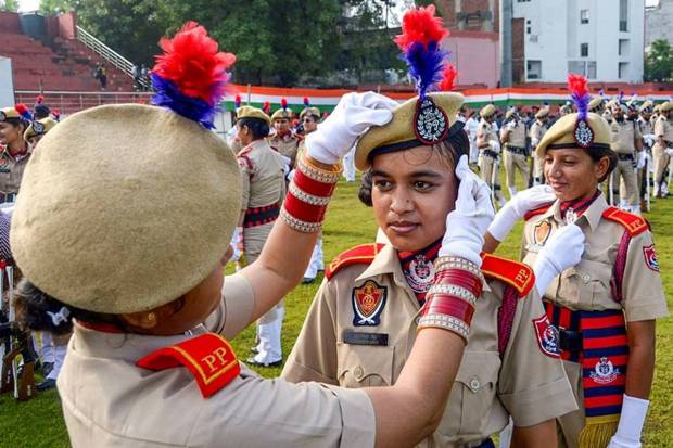 NCC cadets during full dress rehearsal for the 78th Independence Day celebrations at Red Fort, in New Delhi. (Photo source: PTI)