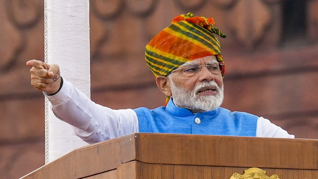 Prime Minister Narendra Modi addresses the nation from the Red Fort on 78th Independence Day, in New Delhi, Thursday, Aug. 15, 2024. (PTI Photo/Shahbaz Khan)
