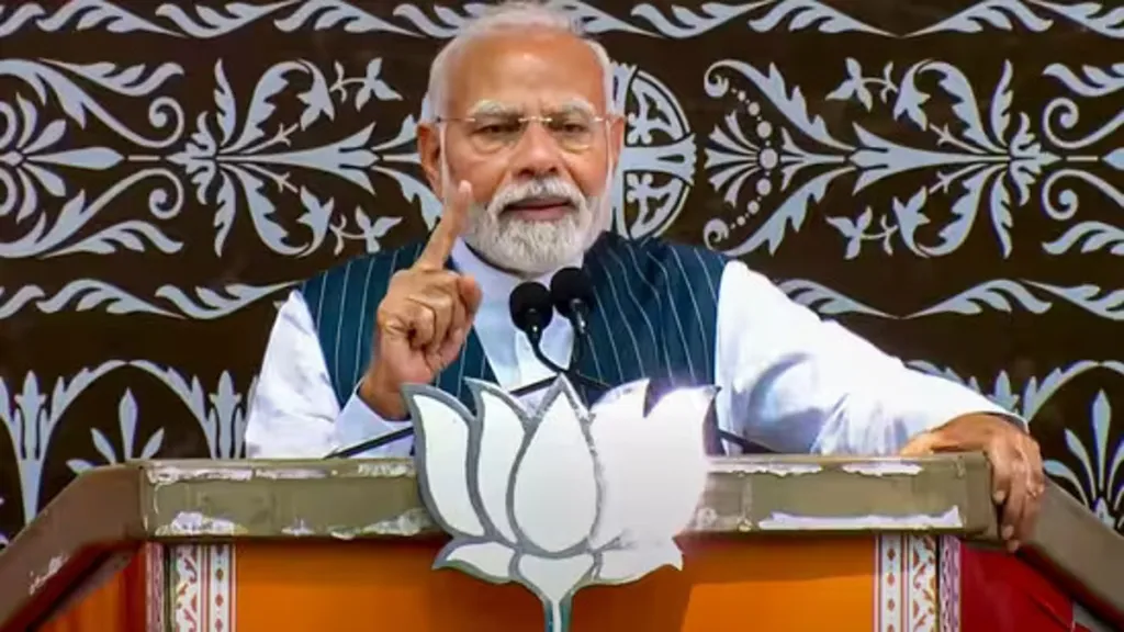 Prime Minister Narendra Modi addresses a public meeting ahead of the upcoming Jammu and Kashmir assembly elections, in Doda district. (Image Source: PTI)