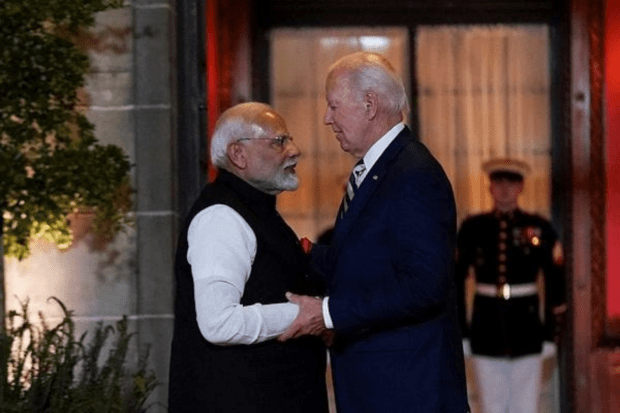 U.S. President Joe Biden bids farewell to India's Prime Minister Narendra Modi as he departs after the Quad leaders summit in Claymont, Delaware, U.S., September 21, 2024. (Reuters Photo)