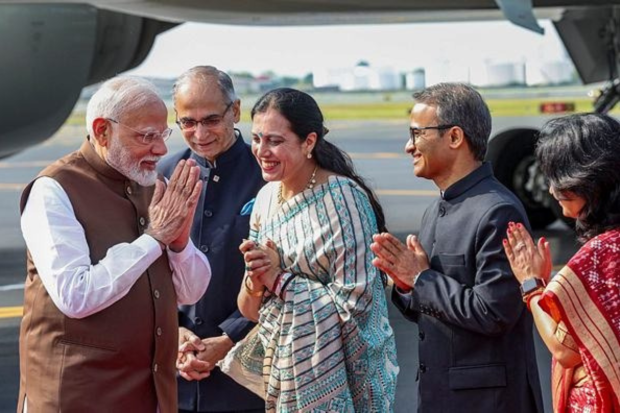 Prime Minister Narendra Modi was greeted upon his arrival in Philadelphia, USA. (PTI Photo)