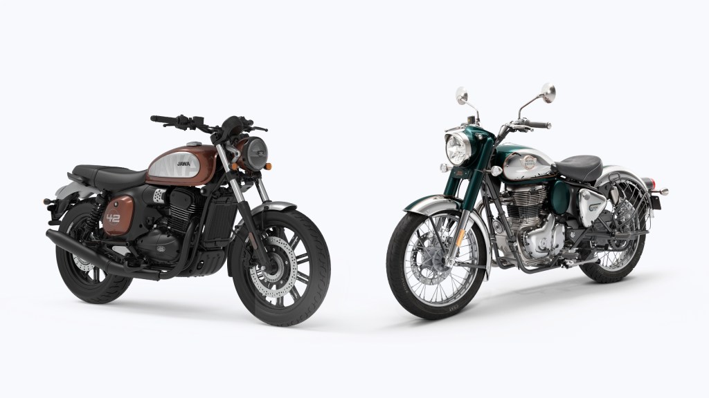 Jawa 42 FJ (left) competes directly with its rival, Royal Enfield Classic 350 (right). (Image: Jawa and Royal Enfield)