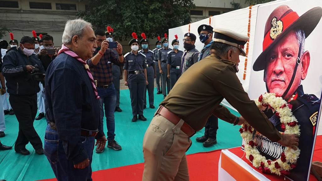 Tributes paid to late CDS Bipin Rawat and soldiers killed in helicopter accident. (Express File Photo)