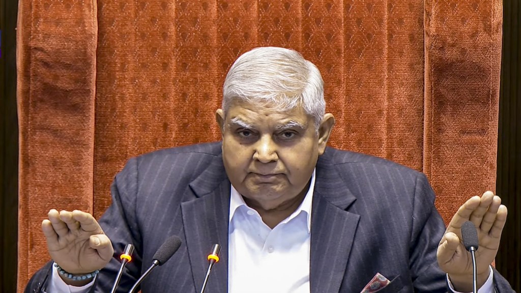 Rajya Sabha Chairman Jagdeep Dhankhar conducts proceedings in the House during the Winter session of Parliament, in New Delhi, Thursday, Dec. 5, 2024. (PTI Photo)