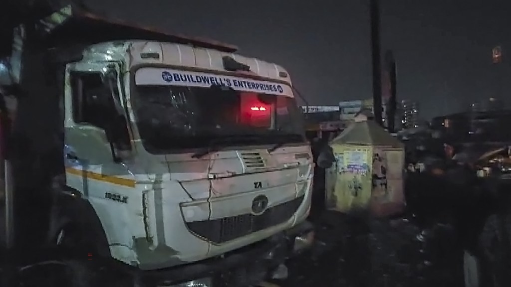 A truck is seen after it allegedly ran over and killed at least three people and injured six others, in Pune, Monday, Dec. 23, 2024. (PTI Photo/Screengrab)