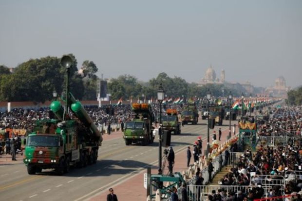 Indian military vehicles drive past during the Republic Day parade in New Delhi. (Image: REUTERS/Adnan Abidi)