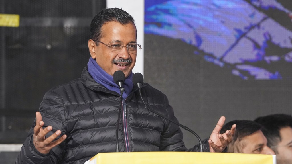 Aam Aadmi Party (AAP) chief Arvind Kejriwal addresses the gathering during the launch of the party’s campaign song for the upcoming Delhi Assembly elections, in New Delhi, Tuesday, Jan. 7, 2025. (PTI Photo