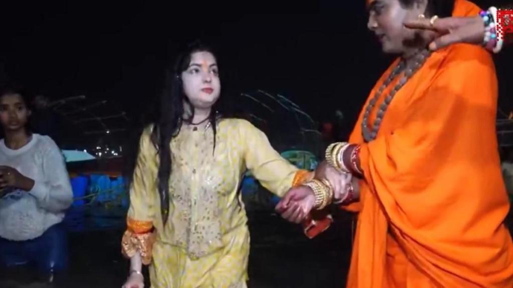 kumbh mela. kumbh mela 2025, mata kulkarni at kumbh, kinnar akhada, mahamandaleshwar kinnar akhada, mamta kulkarni new name