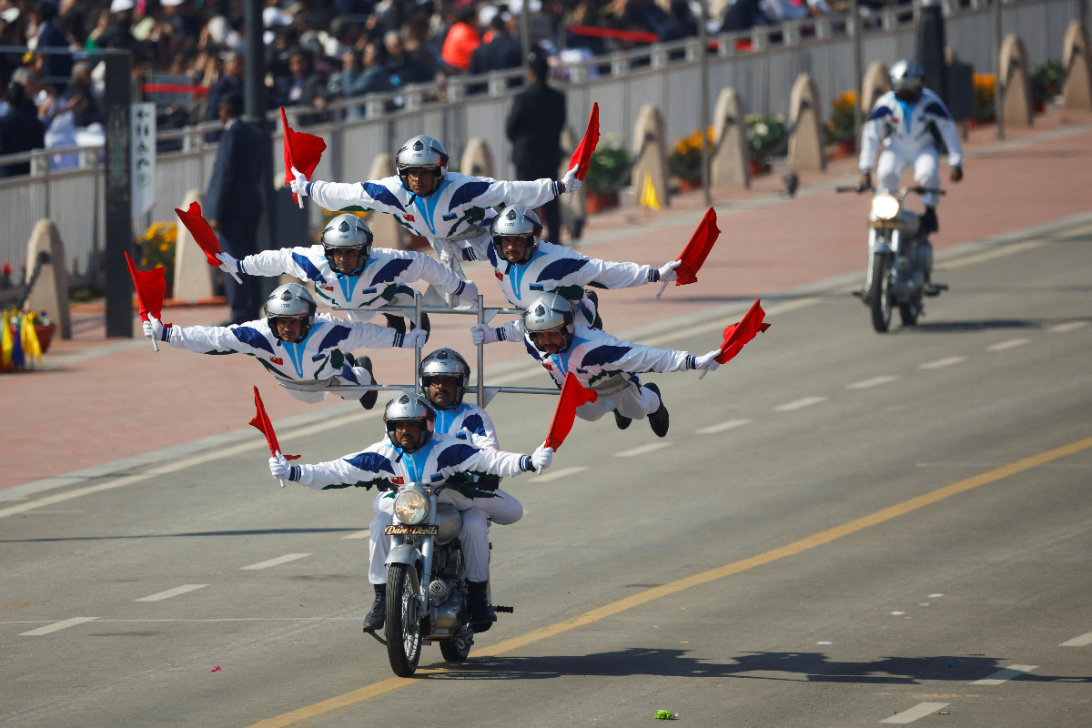 India's Border Security Force's (BSF) daredevil team performs during the Republic Day parade in New Delhi (Image: REUTERS/Adnan Abidi)