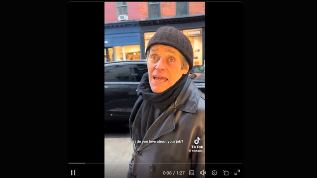 The interaction, which was uploaded to TikTok, left many viewers amused and inspired by Dafoe’s humility and enigmatic charm