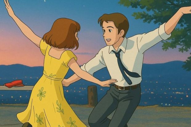 Movie buffs online also re-imagined a studio ghibli version of the Oscar winning musical, La La Land's climax scene as the protagonists are seen dancing. (Image: X)