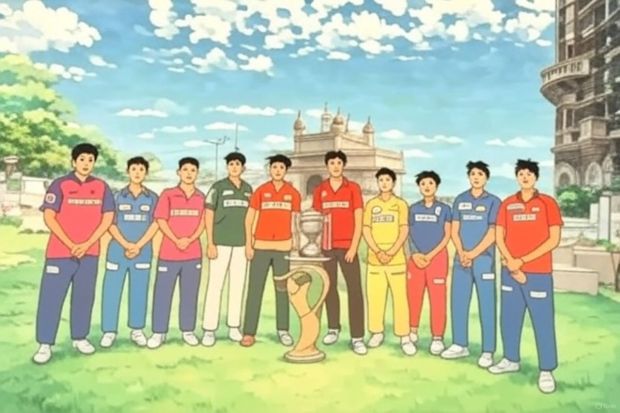 Created by our team using Grok, it created the IPL 2025 trophy image with all the ten teams lined up ahead of the matches. (Image: X)