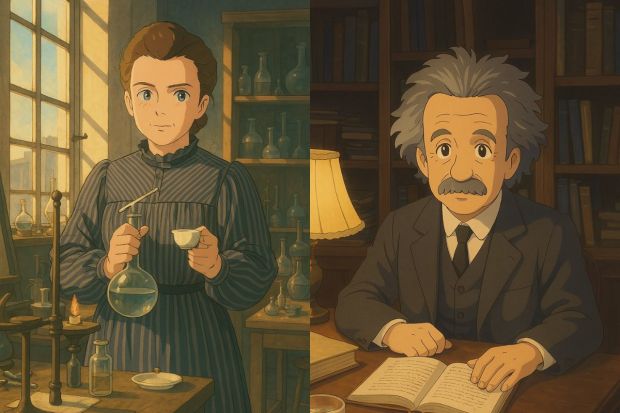 A page on X honoured the scientists, Madam Curie and Albert Einstein in their own way using Studio Ghibli conversion on ChatGPT4o. (Image: X)