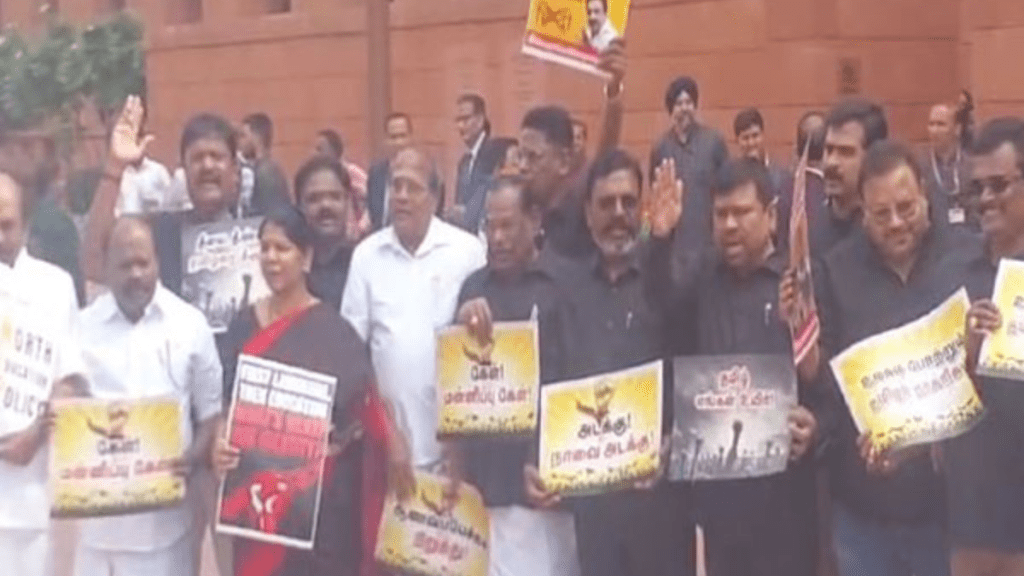 DMK protests in Parliament over NEP, Three-Language Policy; War of words With Union Minister Dharmendra Pradhan
