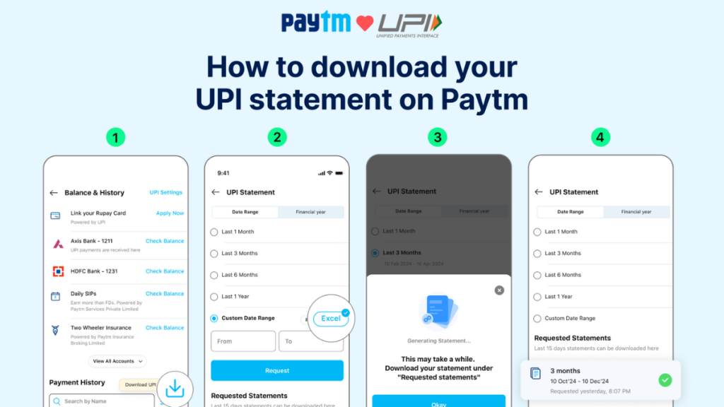 From what is understood, the update enables Paytm UPI users to download statements for specific date ranges or financial years in both PDF and Excel formats