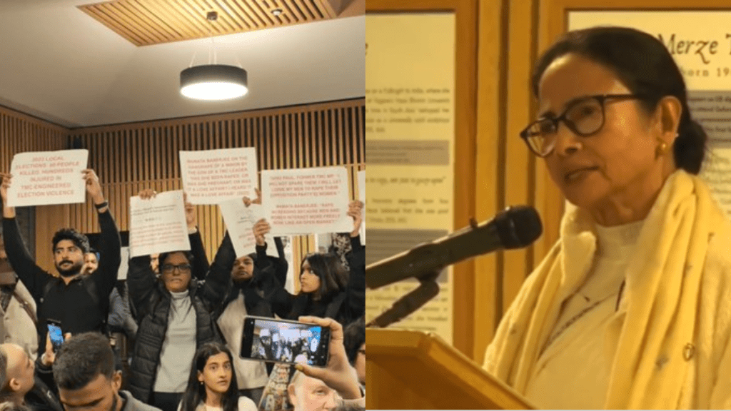 Mamata Banerjee was heckled by a student union during her keynote address on social development, women, and child empowerment at Oxford event.