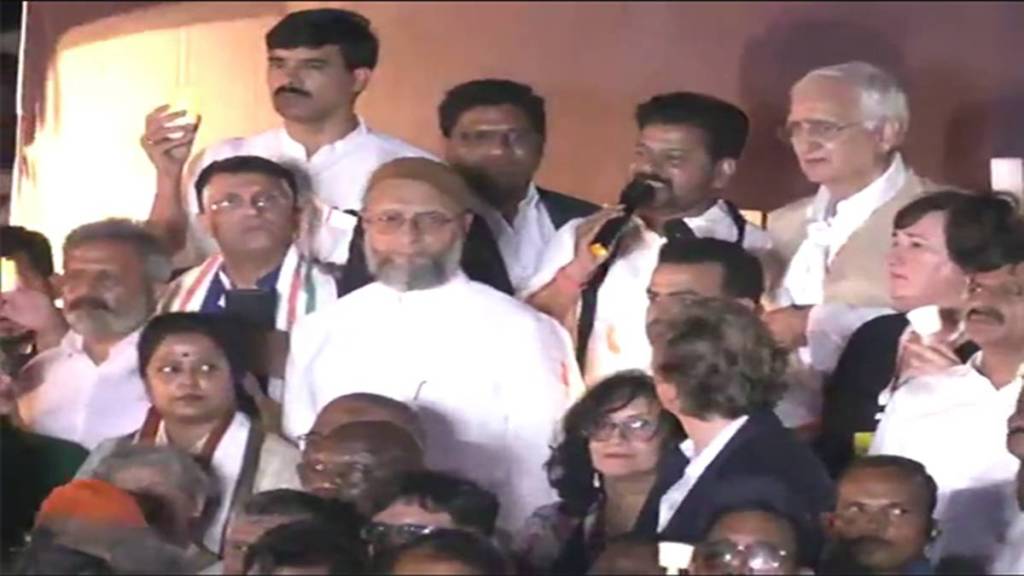 Revanth Reddy, Owaisi lead candlelight march