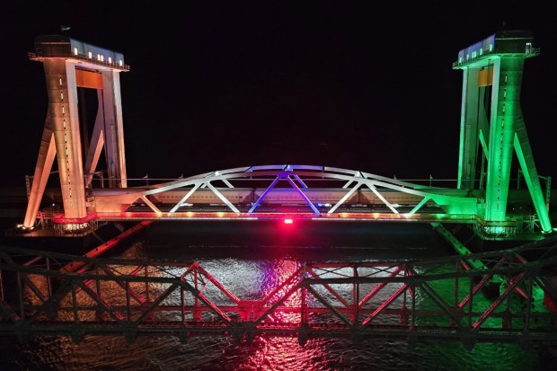 Rameswaram: The new Pamban Bridge lit up ahead of its inauguration by Prime Minister Narendra Modi. (Image: PTI)