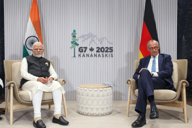PM Modi met German Chancellor Friedrich Merz on G7 sidelines.Talks focused on deepening ties in trade, tech, defence, and counter-terror cooperation. (Photo Source - X)