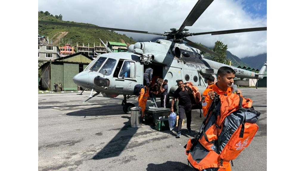 North Sikkim landslide: Air Force rescues 33 people, including 2 US nationals from landslide-hit Chaten. (Image Source: Photo/X @IAF_MCC)
