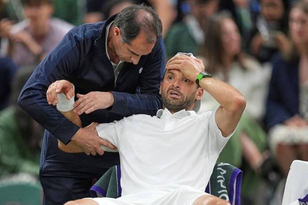 Grigor Dimitrov was forced to retire because of a chest muscle injury while playing with Jannik Sinner. He had taken the first two sets but was not able to continue because of medical issues. (Photo source: AP)