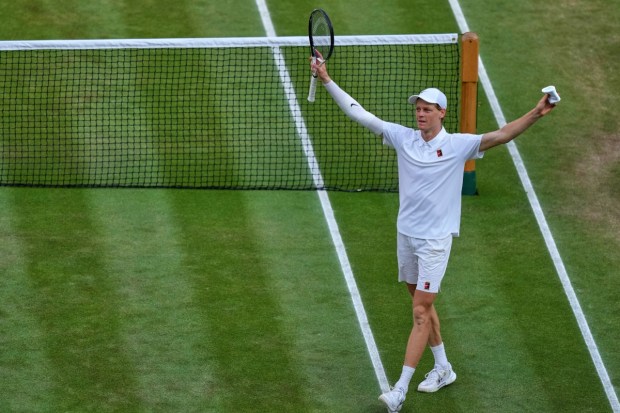 Italy’s Jannik Sinner returns a shot during the men’s singles final against Carlos Alcaraz of Spain at Wimbledon. (Photo: AP)