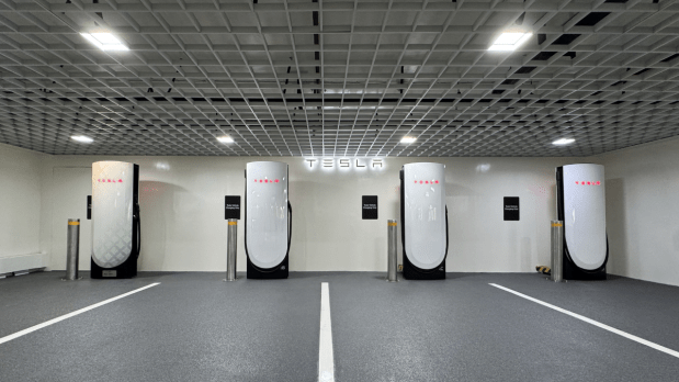 Four V4 Superchargers have been installed at the Aerocity site, offering the fastest charging speeds currently available for electric vehicles in India. (Photo Source: Official X handle Tesla_India)