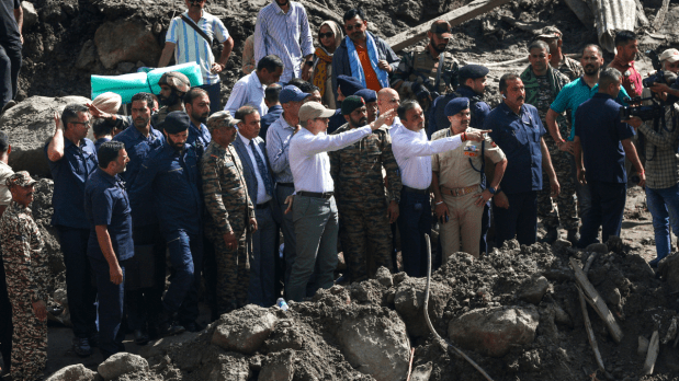 Indian armed forces plan a rescue operation with the National Disaster Response Force (NDRF) after a flash flood triggered by a cloudburst at Chisoti village, in Kishtwar district, Jammu and Kashmir. (Photo Source: PTI)  