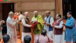 NDA Parliamentary party meeting begins, PM Modi felicitates VP candidate CP Radhakrishnan